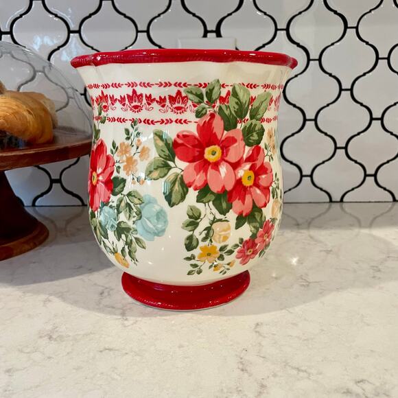 The Pioneer Women vintage Floral large utensil holder stoneware cottage - Picture 4 of 10